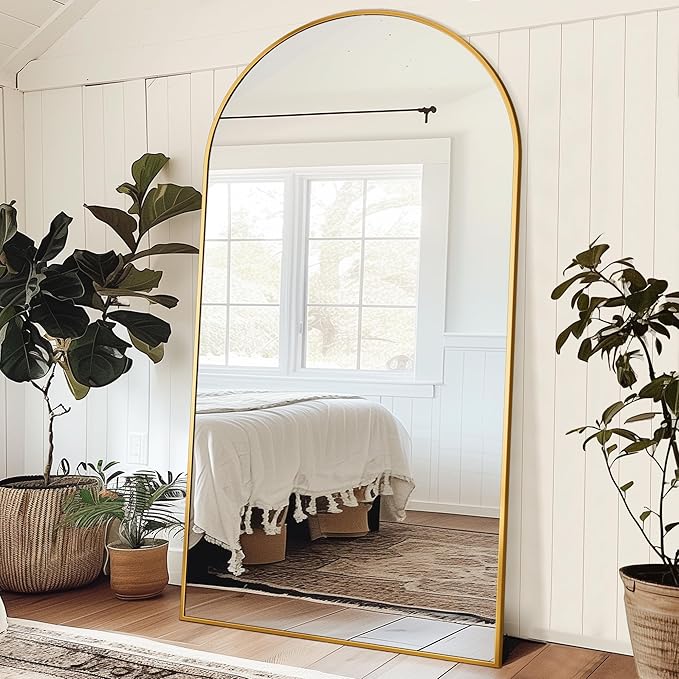 Antok Full Length Mirror, 83"x44" Oversized Floor Mirror Freestanding, Full Body Mirror Floor Standing Mirrors with Stand, Hanging Mounted Mirrors for Living Room Cloakroom,Gold,Arched Style