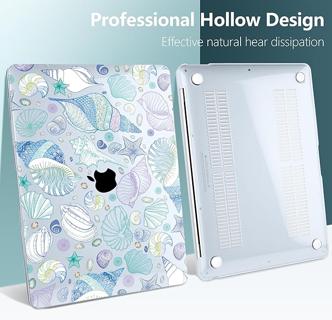 DONGKE for MacBook Air 13 Inch Case 2021-2018, Compatible with A2337 M1 A2179 A1932 Support Retina Display & Touch ID, Hard Shell Plastic Cover with Keyboard Skin - Sea Shells