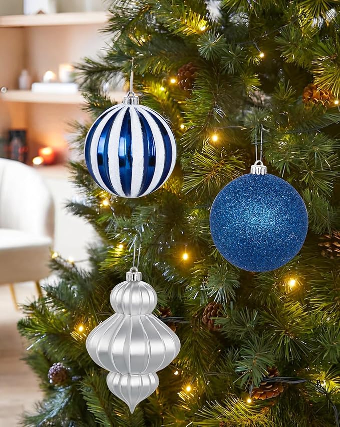 4" Christmas Ball Ornaments Set 12PCS Large Shatterproof Plastic Ornaments Christmas Tree Ball Hanging Ornaments for Xmas Tree Wedding Party Holiday Decorations - Silver, Blue