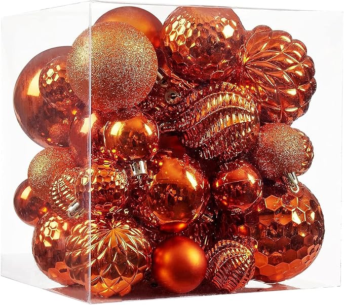 Christmas Balls Ornaments -36pcs Shatterproof Christmas Tree Decorations with Hanging Loop for Xmas Tree Wedding Holiday Party Home Decor,6 Styles in 3 Sizes(Orange)
