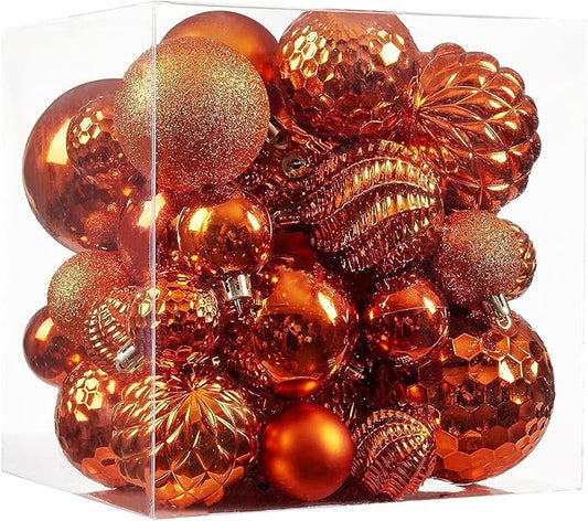 Christmas Balls Ornaments -36pcs Shatterproof Christmas Tree Decorations with Hanging Loop for Xmas Tree Wedding Holiday Party Home Decor,6 Styles in 3 Sizes(Orange)