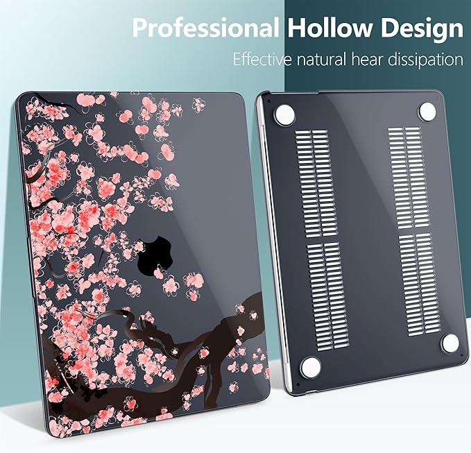 DONGKE Compatible with M4 MacBook Air 15 inch Case 2025 2024 2023 A3241 A3114 A2941 M3 M2 Liquid Retina Display Touch ID, Plastic Hard Case & Keyboard Skin & Screen Protector - Cherry Blossoms