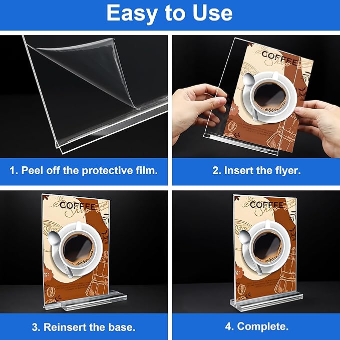 Acrylic Sign Holder 5.5x8.5 Inches 8 Pack, Double Sided Vertical Clear Display Stand, Plastic Frame Flyer Holder for Tabletop, Office, Restaurant, Store