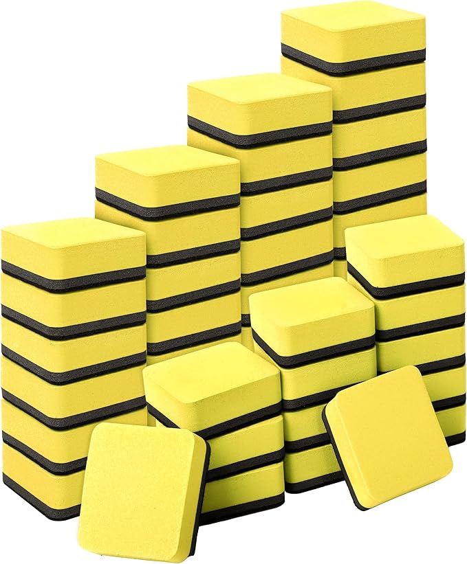 Magnetic Whiteboard & Chalkboard Cleansers, 48 Pack Small Dry Eraser, Magnetic Erasers (Yellor)