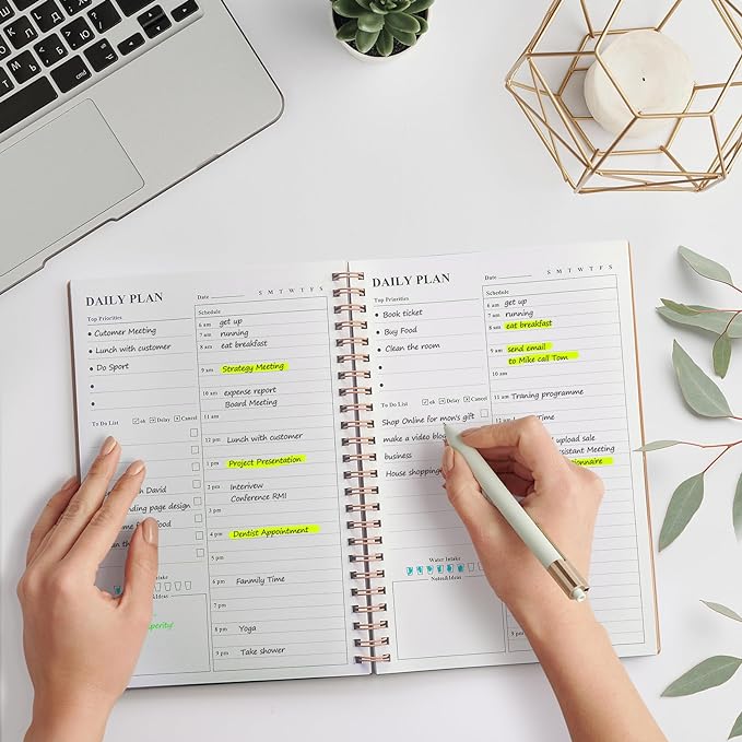 Asten Daily Undated Planner - To Do List Notebook With Hourly Schedule and Spiral Appointment Book for Men and Women, ADHD Work Planner With Inner Pocket, 8.3"x5.8", Pale Pink