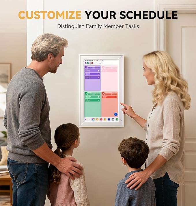 Yofidra Digital Calendar, 15.6" Smart Electronic Calendar with Chore Photo Meal Reward To-do Chart, Wall & Desk Planner for Family Schedule, Wifi Interactive Touchscreen Display with Stand, White