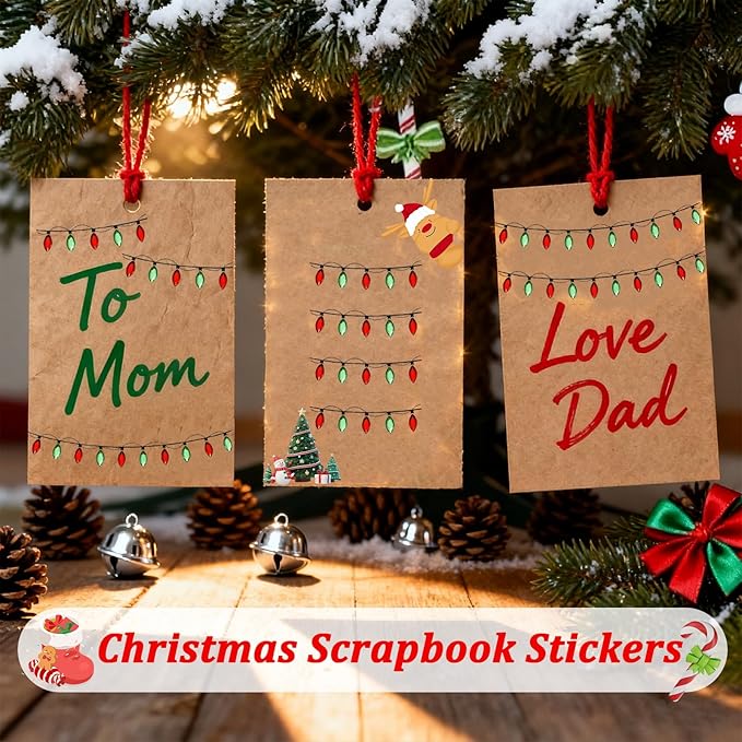 2 Sheets Christmas Lights Stickers for Crafts, 3D Christmas Light Embellishment Stickers, Gem Border Dimensional Sticker, Glitter Glue Stickers for Festive Crafts, Scrapbooking and Decoration