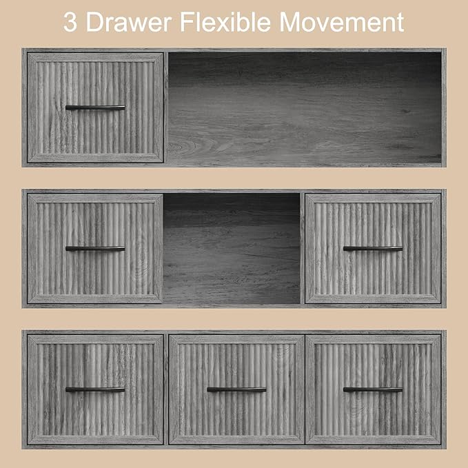 70" Tall Book Shelf and Bookcase, Tall Bookshelf with Storage, 48" Wide Modern Bookcase with Drawers Adjustable 3 Bins Storage, Large Bookshelf Wood 13" Deep Display Shelves for Living Room, Grey