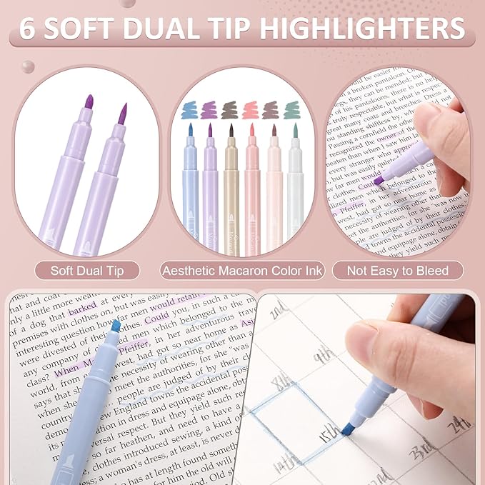 Janlaugh 38 Pcs Aesthetic College School Supplies with Pen Case Sticky Notes Gel Pens Highlighters Correction Tapes Back to School Stationery Kit(Macaron Color,Elegant)