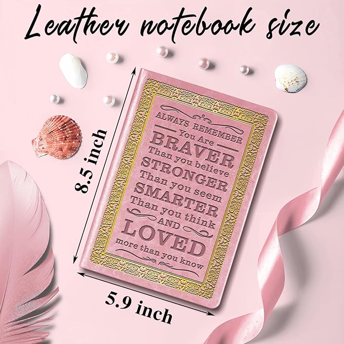 Pink A5 Lined Leather Journal Notebook,Inspirational Leather Journal Notebook for Men Women,200 Pages 100 Gsm Thick Ruled Paper Daily Diary for School,Travel,Business,Work (Pink)