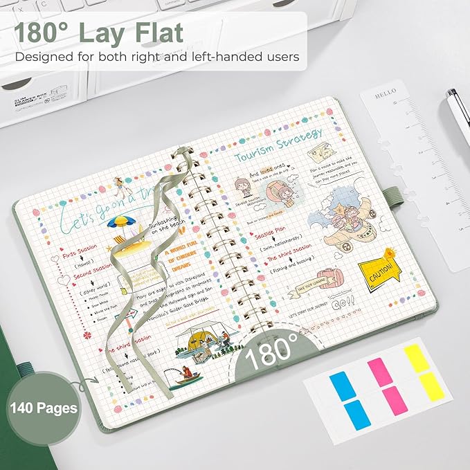 EMSHOI B5 Bullet Dotted Journal Notebook - 140 Pages 100GSM Dot Grid Paper, Vegan Leather Floral Cover with Spiral Binding for Bullet Journaling, Bible Study, Work & School - Includes Ruler -Black