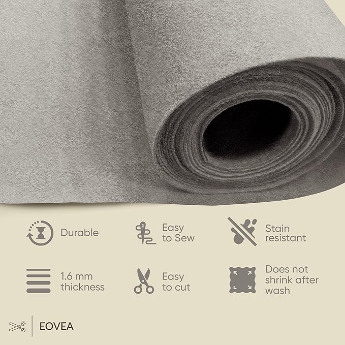 EOVEA | Acrylic Felt Fabric by The Yard - Non-Stiff, Soft Material - 72" Wide - 1.6mm Thick Felt Sheets for DIY Crafts, Sewing, Upholstery, Cushion, Padding(Platinum Grey, 2 Yard)