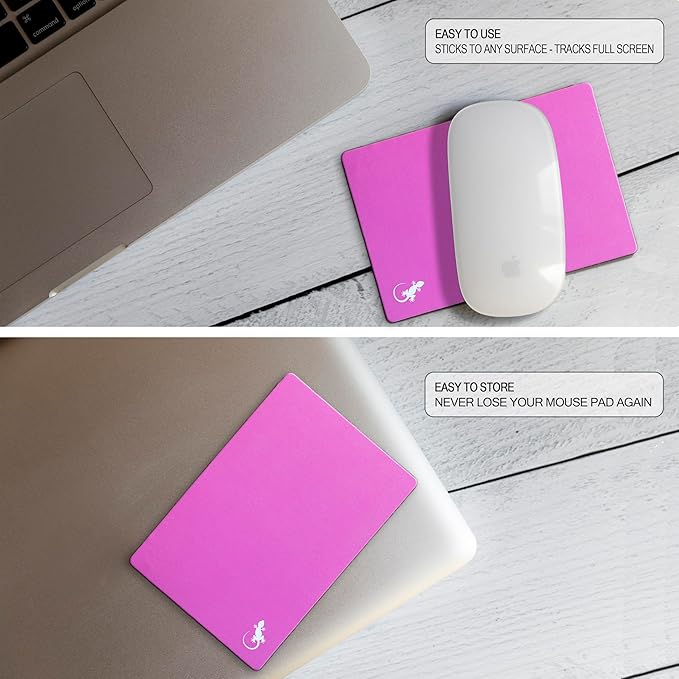 Mouse Pad Adhesive Bottom - Sticks to Any Surface - Portable - Webcam Covers and Screen Cleaner Included (Pink)