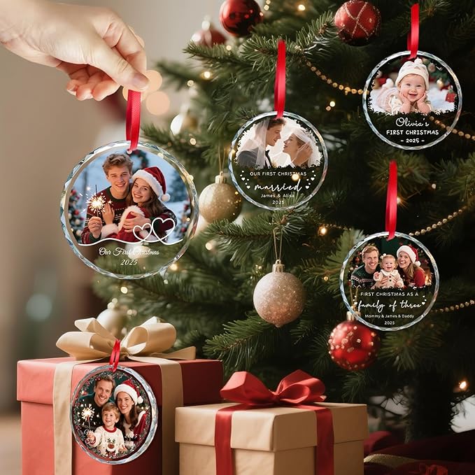 Personalized Christmas Ornaments 2025 - Custom Christmas Ornament Crystal - Photo Ornament for Xmas, Anniversary, Wedding - Personalized Gifts for Family, Couple, Boyfriend, Girlfriend (3.15")