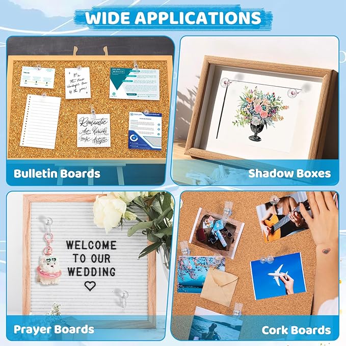 275pcs Clear Push Pins,5 Types Clear Thumb Tacks, Plastic Head Thumbtacks, Tacks, TACS, Push Pins for Bulletin Board, Wall, Cork Board, Shadow Box Accessories