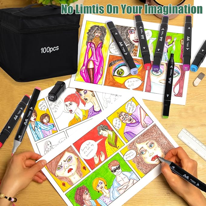 Duet Point Blender Markers for Kids and Adults: Professional Permanent Dual Tips Art Sketching Markers, 100 Colors