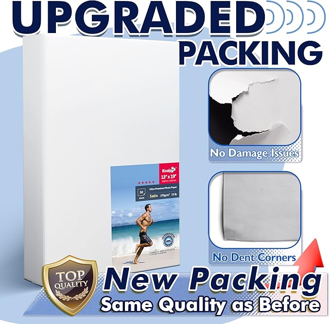 Koala Ultra Premium Photo Paper 13x19 In Satin Photo Printer Paper for Inkjet Printer Water-Resistant Semi Gloss 50 Sheets 72lb