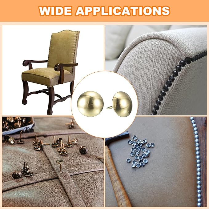 uxcell Upholstery Tacks Nail Pins Furniture, 50Pcs 19x23mm Thumb Tack Pins Assortment Kit Carbon Steel for Home Sofa DIY Decorative Nail Heads Nails, Gold