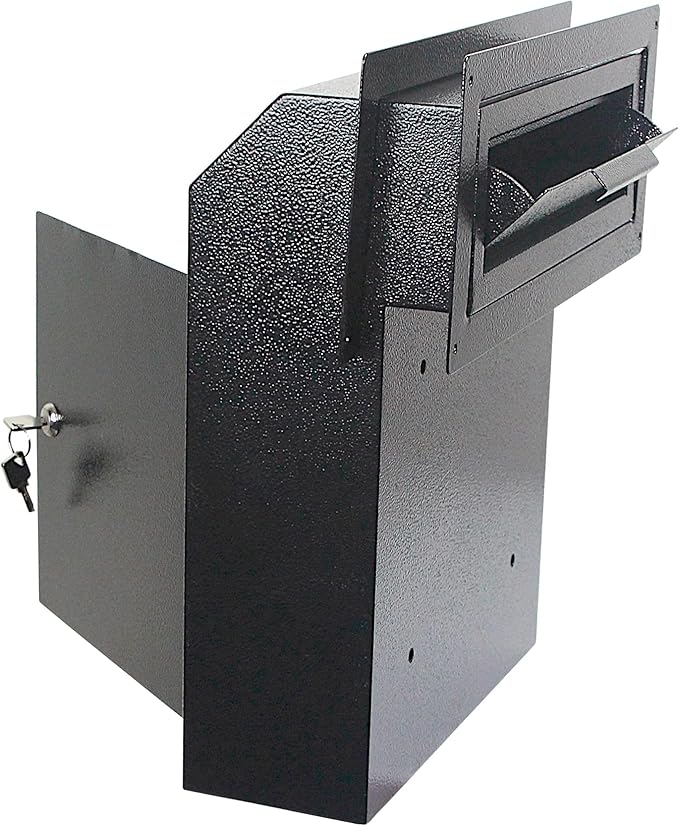 Through The Door Mail Drop Box - 1.2mm Steel Payment Dropbox - Door Mount Theft Proof Mailbox - Locking Deposit Drop Box for Night Key, Deposit, Cash, and Rent (Black)