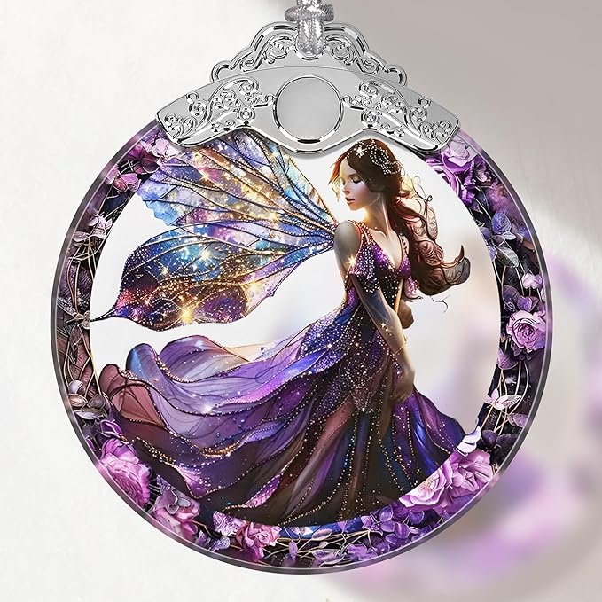 Stained Glass Ornament - Fairy Christmas Decor for Tree, Gift Exchange Ideas