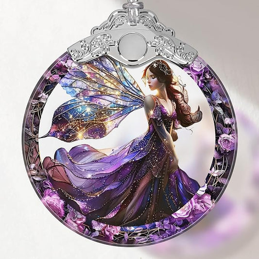Stained Glass Ornament - Fairy Christmas Decor for Tree, Gift Exchange Ideas