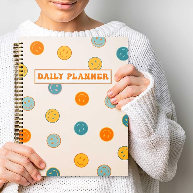 Undated Daily Planner Notebook 8.5x11, To Do List Notebook, Habit Tracker Journal, A4 Large Hardcover Spiral Schedule Notebook Planner, Retro Aesthetic Daily Planner Undated for Students Girls Teens