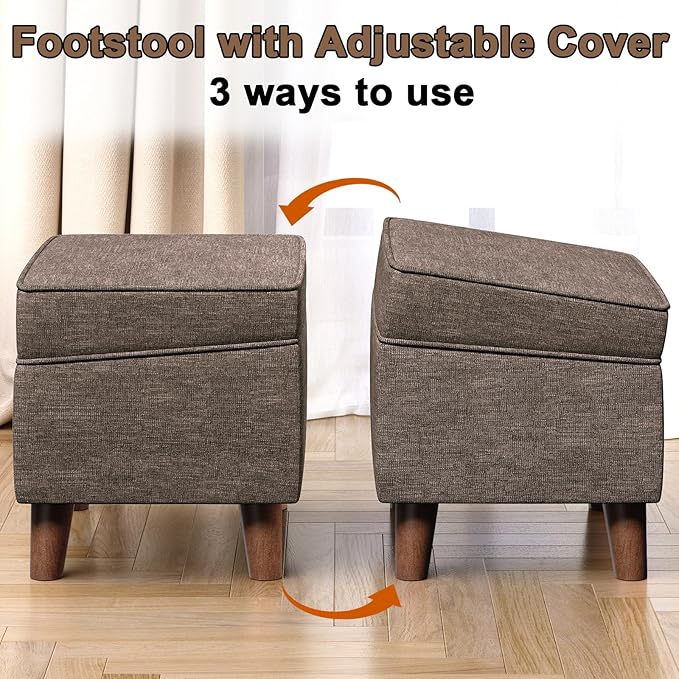 Storage Ottoman with Adjustable Cover, Soft Step Stool, Footrest and Seat, Ottoman Foot Rest for Living Room, Bedroom, Dorm, Brown