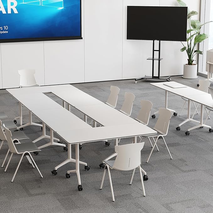 Folding Conference Room Tables 6 Pack, Foldable Modern Mobile Meeting Table Desk Training Table 6FT Large Rolling OfficeTable for Conference Training Classroom (4, 70.8" * 23.6" * 29.5")
