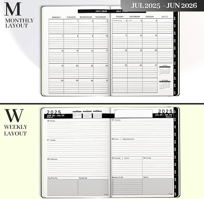 Ensight 2025-2026 HARDCOVER Leather Planner Weekly & Monthly - 8.5x11 Inches - Academic Planner Business Personal or Student - Pen Holder, Thick Paper, July 2025 - June 2026 (Black)
