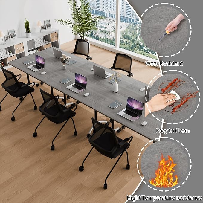 Conference Room Table with Flip-Top Design for Dynamic Meetings, Business Table Computer Desk with Heavy-Duty Frame,Foldable Seminar Meeting Tables for Home Office (4, B, 47.2IN)