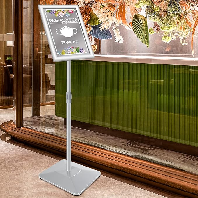 8.5"x11" Pedestal Poster Stand with Heavy Duty Solid Steel Base, Adjustable Floor Standing Sign Holder for Vertical and Horizontal Display, Silver 3Pack