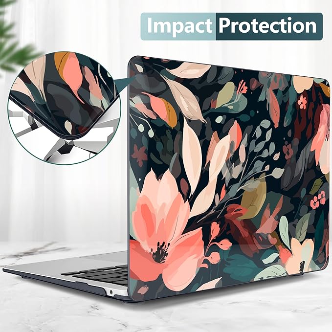 DONGKE Compatible with MacBook Air 13 inch Case 2021 2020 2019 2018 Release A2337 M1 A2179 A1932 with Retina Display & Touch ID, Plastic Hard Shell & Keyboard Cover - Painted Florals