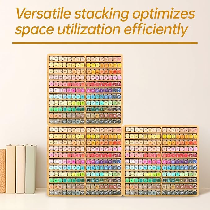 walowalo Marker Organizer Hold 176 Markers Birthday Gifts Bamboo Pen Holder Art Supply Pencil Storage Organizer with 22 Compartments All-in-One Marker Storage for Home Office Desk Classroom