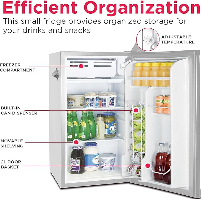 Frigidaire Retro Compact Fridge with Chiller, 3.2 cu ft Countertop Fridge with Built-In Bottle Opener, Compact Refrigerator for Office, Bedroom, Dorm Room or Cabin - 16.5"D x 19"W x 31"H (Moonbeam)