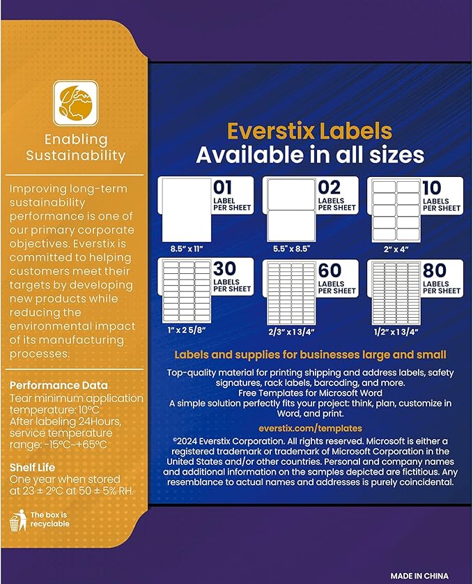 5.5" x 8.5", 25 Sheets, 50 Printable Half Sheet Labels, Blank Mailing Labels for Laser & Inkjet Printers, Letter Size