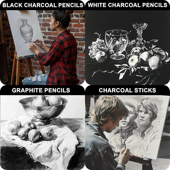Charcoal Pencils for Drawing, Set of 22, Professional Drawing Sketch Pencils, Charcoal Art Supplies for Sketching, Shading, Artist Charcoal Supplies for Beginners & Pro Artists.