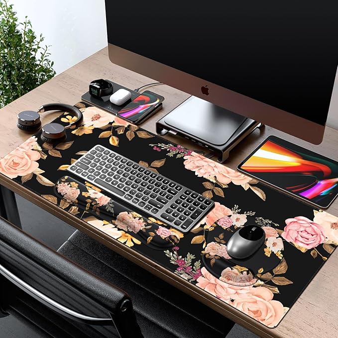 iCasso Desk Mat, Gaming Mouse Pad Wrist Support Set,4in1 XXL Large Mousepad + Keyboard Wrist Rest+Mouse Wrist Rest+Coaster Set with Ergonomic Design for Home Office Table Computer-Penoy