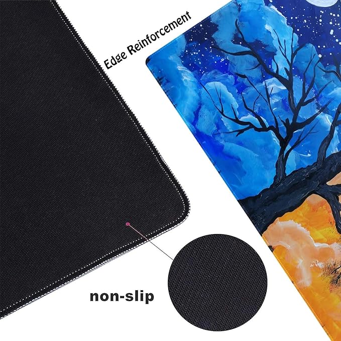Hand Painted Landscape Trees Customized Large Extended Gaming Mouse Pad with Stitched Edges and Non-Slip Rubber Base,Suitable for Office and Home Use,31.5x15.7 Inches