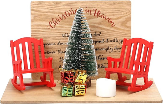 Christmas in Heaven Memorial Gift Empty Rocking Chair Ornament Save A Seat Memorial Xmas Decor Candle Holders Wooden Remembrance Sign