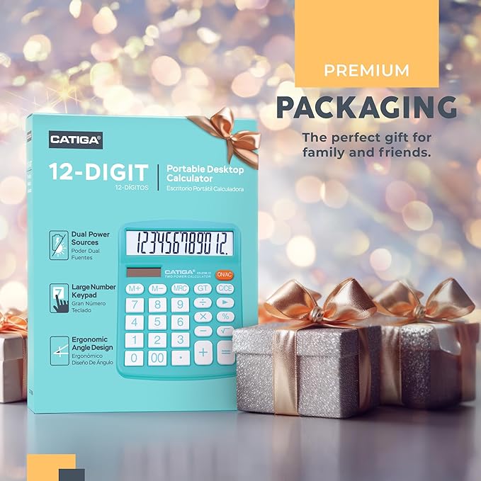 CATIGA Desktop Calculator 12 Digit with Large LCD Display and Sensitive Button, Solar and Battery Dual Power, Standard Function for Office, Home, School, CD-2786