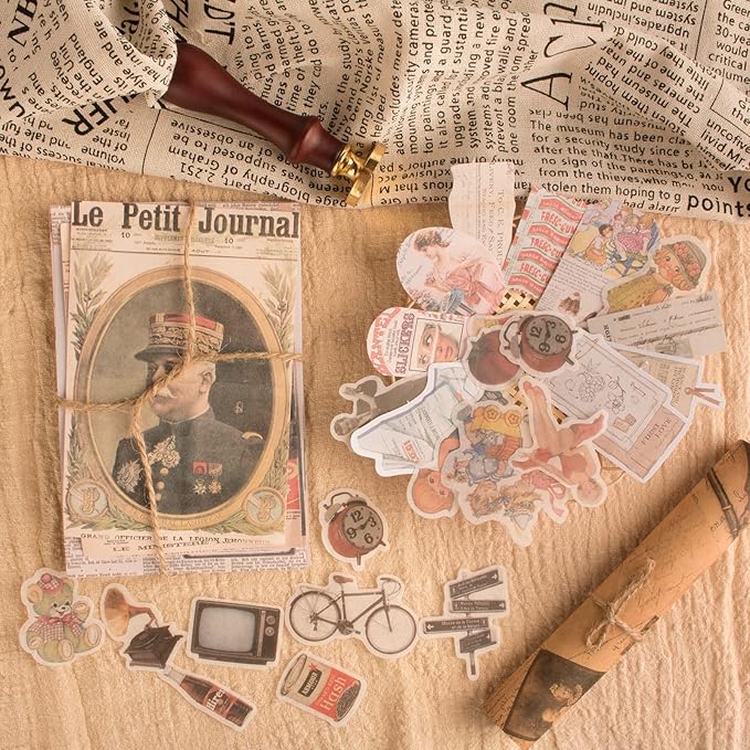 200Pcs Vintage Scrapbook Stickers, Aesthetic Junk Journal Stamping Supplies Kit, Scrapbooking Ephemera Washi Paper for Bullet Journaling Planners Diary Collage (Nostalgic)