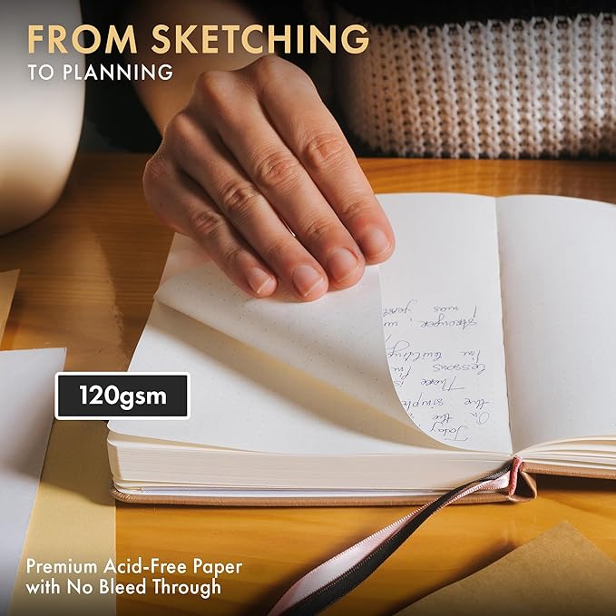 Wordsworth & Black A5 Bullet Dotted Journal 216 Dotted Pages, Hardcover Grid Dot Leather,120 GSM Paper,Journaling Notebook for Work & Sketching,Journals for Women,Men-Gifts Box Included Rose Gold