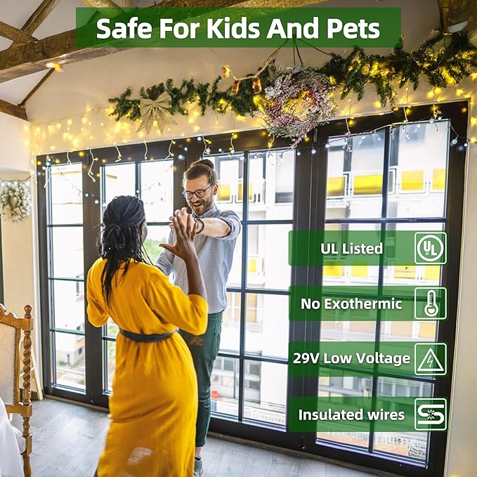 1296 LED Outdoor Christmas Lights with 288 Drops, 131FT ChristmasLights with 8 Modes Timer, Christmas Twinkly Lights IP44 Waterproof for Eaves Yard Room Holiday Wedding Party Decor Warm White