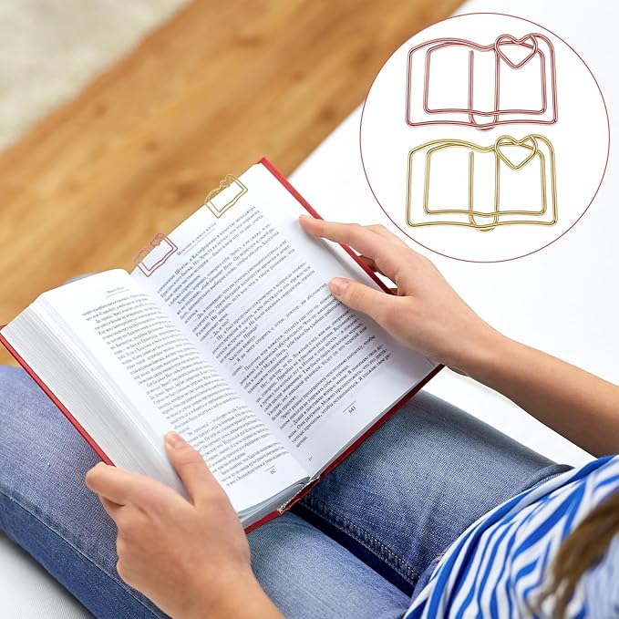 Giantree 40 Book-Shaped Paper Clips, Rose Gold and Gold Cute Papers Clip, Heart-Shaped Fun Paper Clips Metal Bookmarks, Memo Clip Set for Fun Office Supplies School Gifts Wedding Decorations