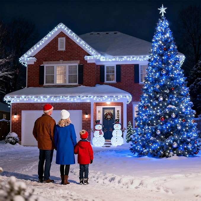 1500 LED 470FT Christmas Lights Outdoor, Christmas String Fairy Lights with Timer & Memory, Waterproof 12 Modes Dimmable Twinkle Tree Lights for Home Patio Wedding Party Yard Xmas Decor, Blue & White