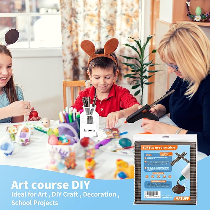 MATUFF Brown hot Glue Stick Full Size 0.43” Dia x 8” Long, 52 pcs Hot melt Adhesive Glue Sticks, Colored Glue Gun Sticks for Christmas Decoration DIY Crafts Arts School Home Gluing Project