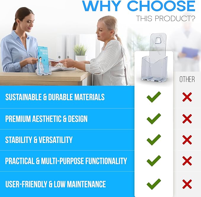 Acrylic Brochure Holder 4x9” (2-Pack) Clear Slant Back Display Stand for Flyers, Pamphlets, Table Signs, Menus, or Literature in Office, Store, Reception, or Home