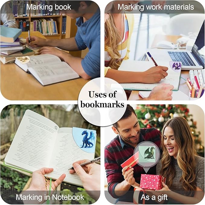 Dragon Bookmarks for Kids 4 Pcs, Funny Leather Book Accessories for Book Lovers, Cute Corner Reading Book Page Markers for Boys Men Teacher Student Back to School Gifts