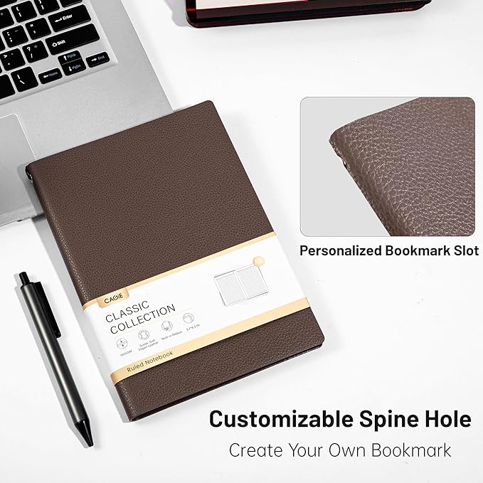 CAGIE Lined Journal Notebook for Men & Women,176 Pages A5 Medium Size Softcover Leather Journals for Writing,Travel,Business,Work & School, 100 GSM Thick Paper (5.7'' x 8.3'') (Taupe)