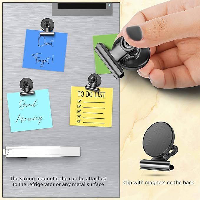 Grtard 24 Pack Magnetic Clips Heavy Duty, Black Magnet Clips for Fridge, Refrigerator Magnets, Strong Magnetic Clip, Scratch Free Magnets with Clip for Whiteboard, Refrigerator, Cruise, Locker